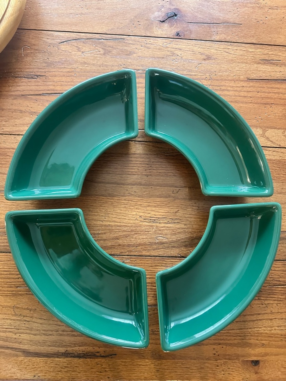 Set of Four Green Ceramic Crescent Dishes